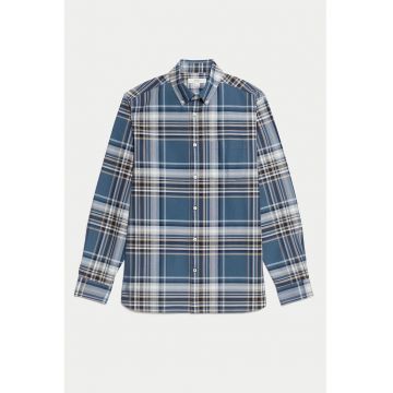 Camasa in carouri cu maneci lungi - Albastru pastel/Bej/Alb murdar