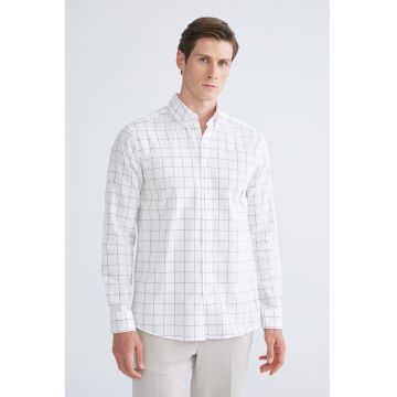 Camasa Oxford de bumbac - Alb murdar/Bleumarin