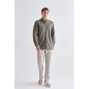 Camasa slim-fit cu guler fixast cu nasturi - Grej