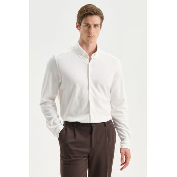 Camasa slim fit cu guler fixat cu nasturi - Alb