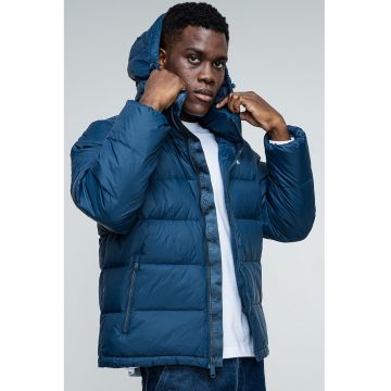 Geaca cu umplutura de puf - finisaj rezistent la apa si fermoar - Albastru petrol