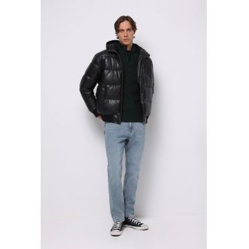 Geaca de piele ecologica cu vatelina si fermoar - Negru