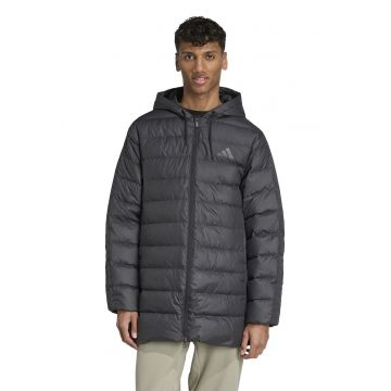 Geaca matlasata cu gluga si detaliu monograma - Gri inchis