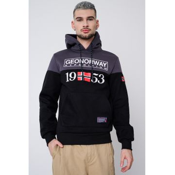 Hanorac cu buzunar kangaroo si imprimeu Greg - Rosu/Alb optic/Gri inchis