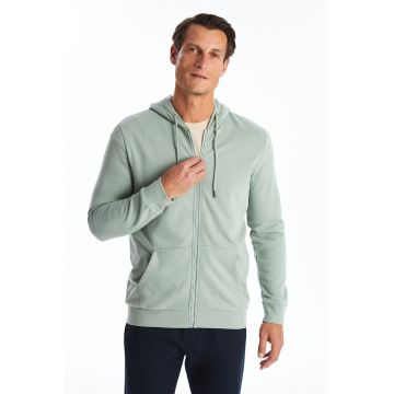 Hanorac cu fermoar si buzunare oblice - Verde deschis