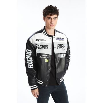 Jacheta bomber cu imprimeu grafic - Alb/Negru