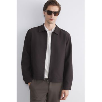 Jacheta-camasa cu fermoar si model uni - Maro inchis
