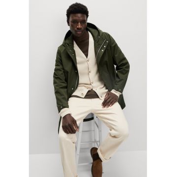 Jacheta cu gluga si buzunare laterale - Kaki inchis