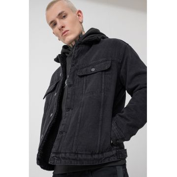 Jacheta din denim cu buzunare laterale - Negru