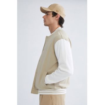 Jacheta regular fit din amestec de bumbac - Alb/Maro nisip
