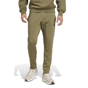 Pantaloni de trening cu snur in talie si croiala conica FeelCozy - Negru/Verde sparanghel