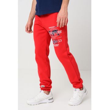 Pantaloni de trening cu snur in talie si imprimeu Molkovitz - Rosu