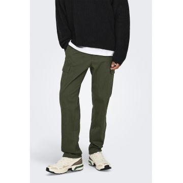 Pantaloni regular fit cu talie medie si buzunare - Verde masliniu
