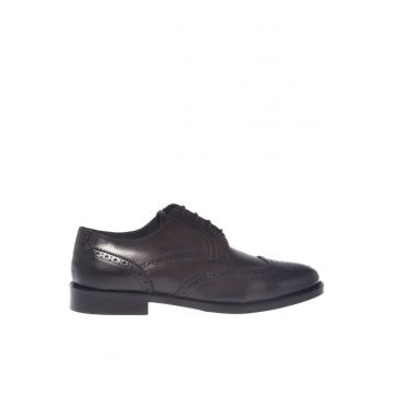 Pantofi brogue din piele cu model uni - Maro