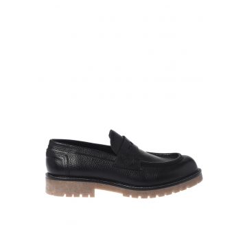 Pantofi loafer din piele cu aspect texturat - Negru