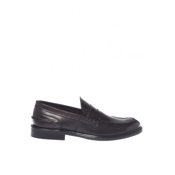 Pantofi loafer din piele cu model uni - Maro inchis