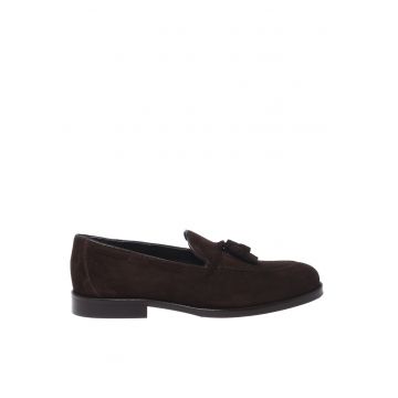 Pantofi loafer din piele intoarsa cu canafi - Maro