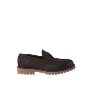 Pantofi loafer din piele nabuc - Maro inchis