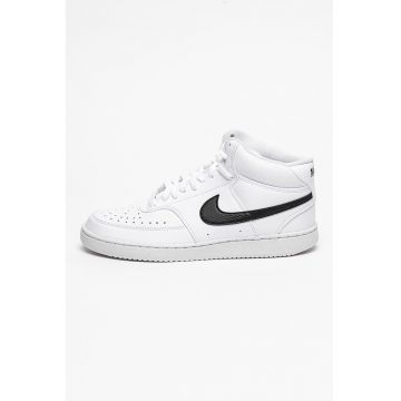 Pantofi sport mid-high de piele ecologica Court Vision - Alb/Negru