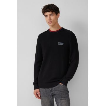 Pulover de bumbac cu decolteu la baza gatului - Negru