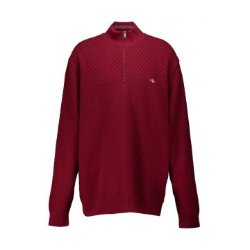 Pulover din amestec de bumbac organic cu fermoar scurt - Rosu inchis