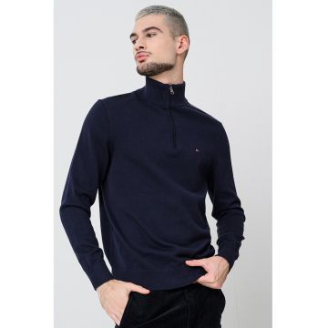 Pulover din bumbac cu fenta cu fermoar - Albastru ultramarin