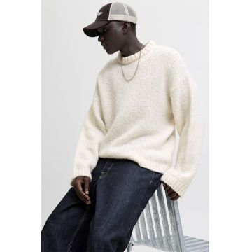 Pulover supradimensionat cu decolteu la baza gatului - Alb murdar