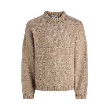 Pulover supradimensionat cu decolteu la baza gatului - Maro taupe deschis