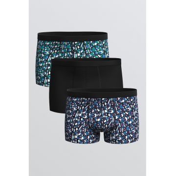 Set de boxeri cu model - 3 perechi - Negru/Albastru royal/Albastru petrol
