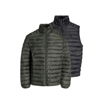 Set de geaca matlasata si vesta  - 2 piese - Verde/Negru