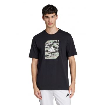 Tricou cu decolteu la baza gatului si imprimeu logo - Alb/Negru/Verde sparanghel