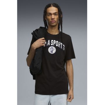 Tricou cu decolteu la baza gatului si imprimeu text - Negru