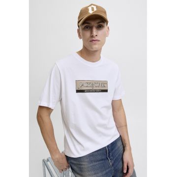 Tricou cu logo pe piept - Alb/Maro nisip