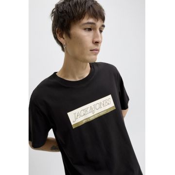 Tricou cu logo pe piept - Negru/Crem
