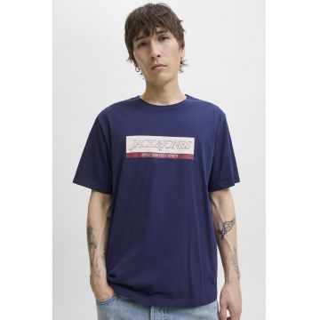 Tricou cu logo pe piept - Visiniu/Albastru inchis/Crem