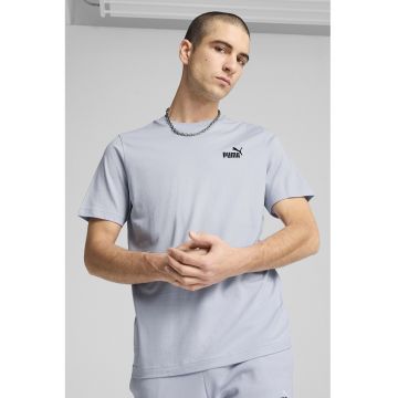 Tricou de bumbac cu decolteu la baza gatului - Albastru glaciar