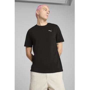 Tricou de bumbac cu decolteu la baza gatului -  Negru