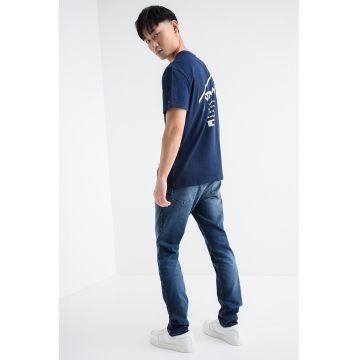 Tricou de bumbac cu imprimeu logo pe partea din spate Signature - Alb/Bleumarin