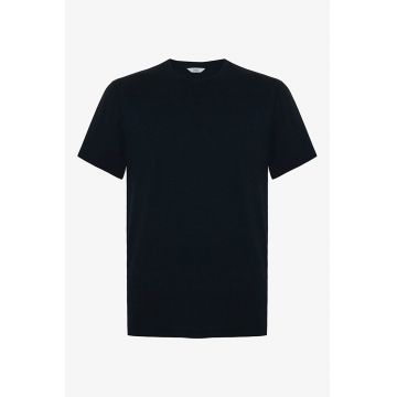 Tricou din amestec de modal cu decolteu la baza gatului - Negru