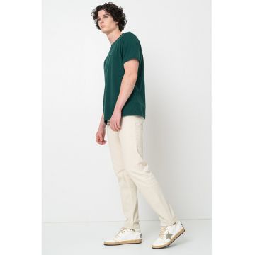 Tricou din bumbac cu decolteu la baza gatului - Verde englez