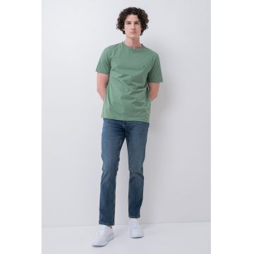 Tricou din bumbac cu decolteu la baza gatului - Verde feriga