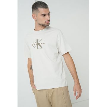 Tricou din bumbac cu imprimeu logo - Gri deschis