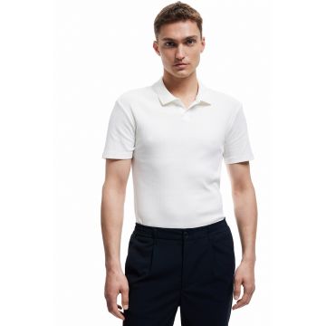 Tricou polo slim-fit din bumbac - Alb murdar