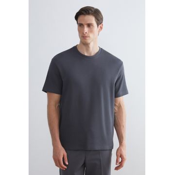 Tricou regular fit cu decolteu la baza gatului - Gri antracit