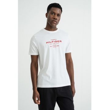 Tricou regular-fit cu imprimeu logo - Alb optic/Rosu vermillion