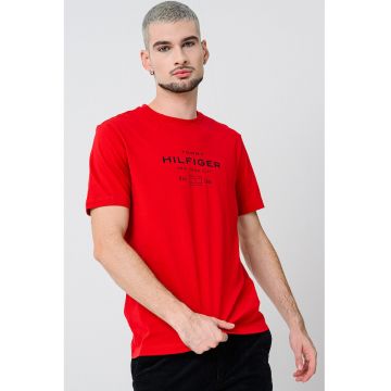 Tricou regular-fit cu imprimeu logo - Rosu/Negru