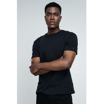 Tricou regular fit cu logo discret - Negru