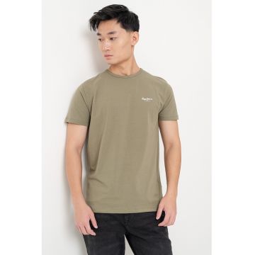 Tricou slim fit cu logo discret - Verde sparanghel