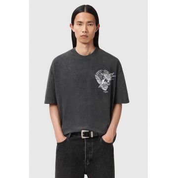 Tricou supradimensionat cu imprimeu pe spate Mysteries - Alb/Gri inchis