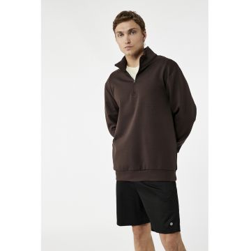 Bluza de trening cu fenta cu fermoar - Maro inchis